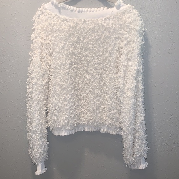 Luca Grae Top Sweater White Ivory Eyelash Long Sleeve Women’s Sz Medium Large - Picture 9 of 11